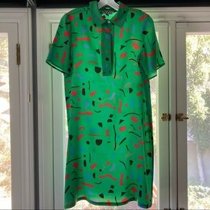 Shirt Dress in Green with fun print of geometric shapes